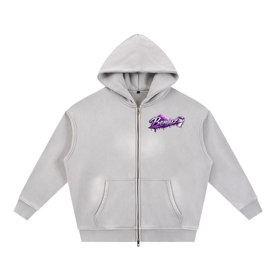Sunfade Two-way Zipper Boxy Fleece Hoodie