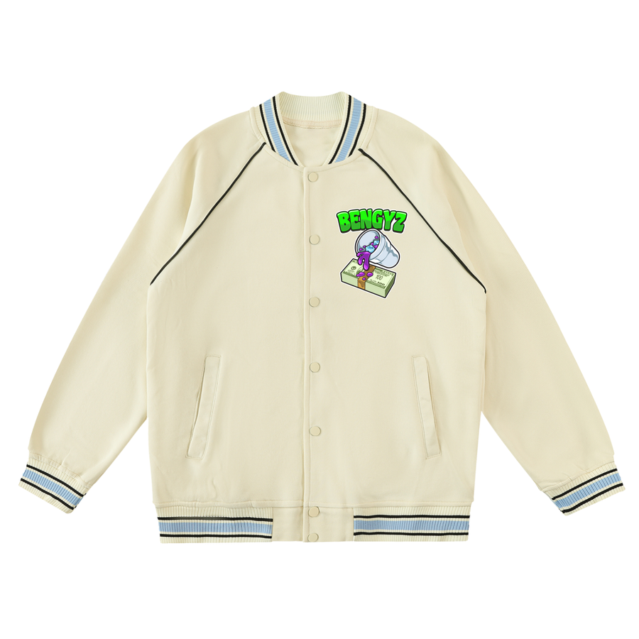 Contrast Trim Raglan Varsity Jacket