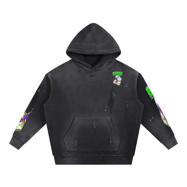 BENGYZ Vintage Washed Frayed Fleece Hoodie