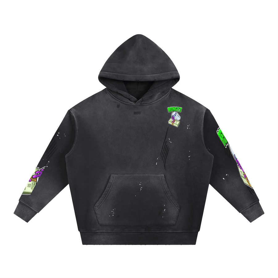 BENGYZ Vintage Washed Frayed Fleece Hoodie